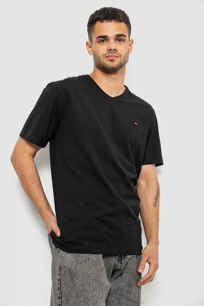 Купити Футболка чоловіча однотонна, колір чорний, 244R6312 - Фото №3