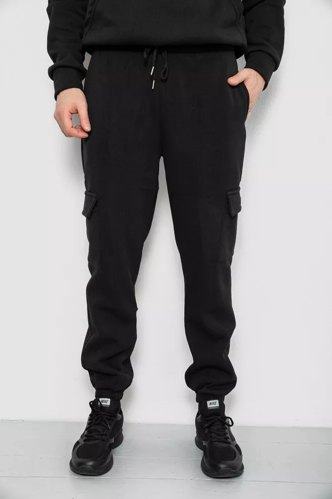 Купити Спортивні штани чоловічі на флісі  -уцінка, колір чорний, 129RA9997-U-3 оптом - Фото №1