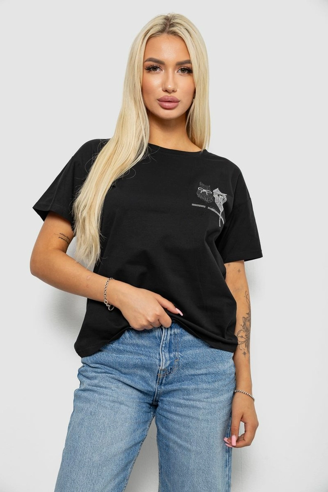 Купить Футболка женская с принтом, цвет черный, 221R2806 - Фото №1