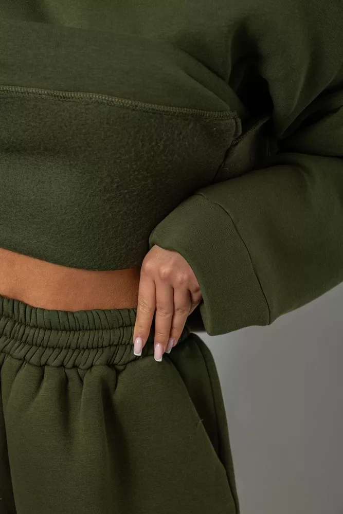 Купить Спортивный костюм женский на флисе, цвет хаки, 247R2011K - Фото №6