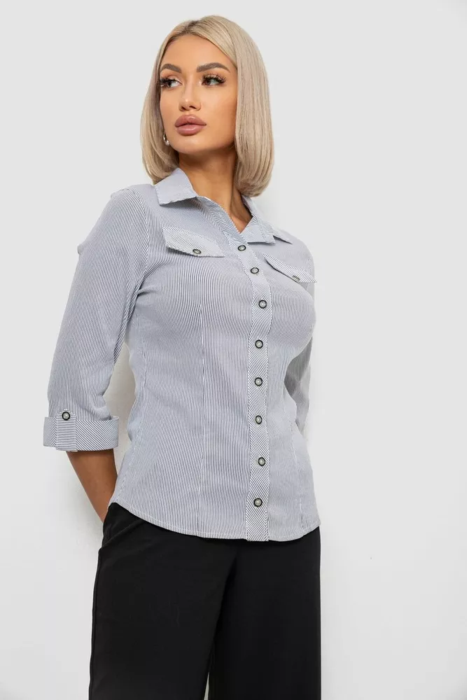 Купить Рубашка классическая в полоску  -уценка, цвет бело-серый, 230R643-1-U-20 - Фото №3