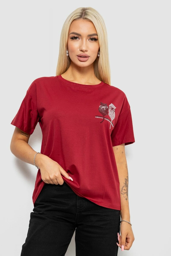 Купить Футболка женская с принтом, цвет бордовый, 221R2806 - Фото №1