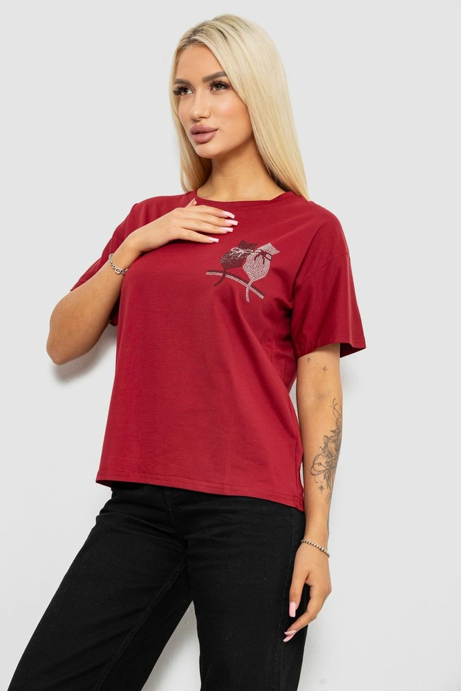 Купить Футболка женская с принтом, цвет бордовый, 221R2806 - Фото №3