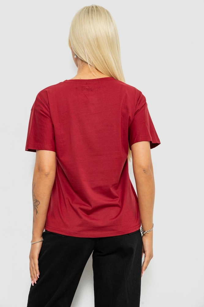 Купить Футболка женская с принтом, цвет бордовый, 221R2806 - Фото №4