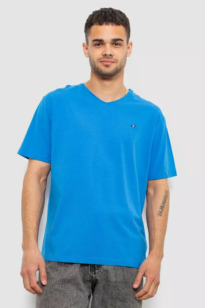 Купити Футболка чоловіча однотонна, колір блакитний, 244R6312 - Фото №1