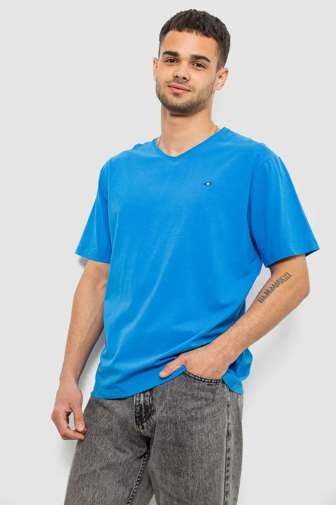 Купити Футболка чоловіча однотонна, колір блакитний, 244R6312 - Фото №3