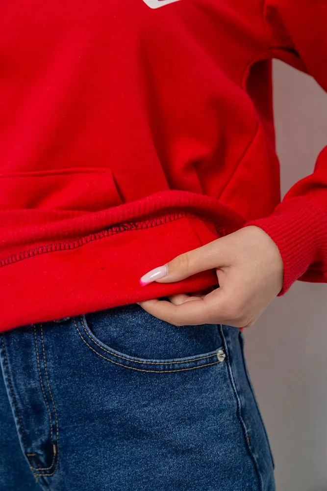 Купити Худі жіночий на тонкому флісі  -уцінка, колір червоний, 238R57162-10-U-2 - Фото №6