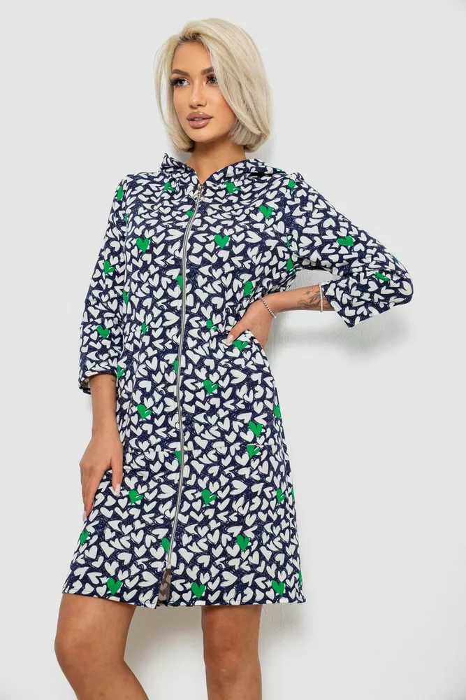 Купить Халат женский на молнии с принтом  -уценка, цвет синий, 257R1026-U - Фото №3