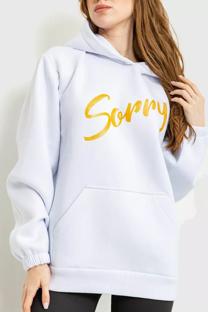 Купити Худі жіночий на флісі тринитка Sorry, колір білий, 102R316 - Фото №1