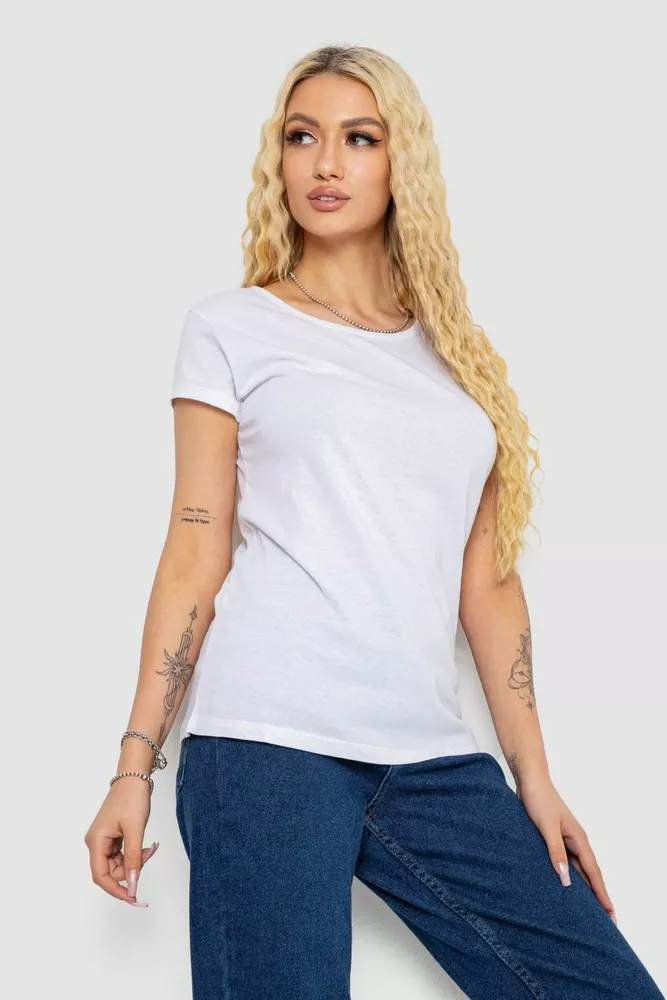 Купити Футболка жіноча однотонна, колір білий, 244R2206 - Фото №3