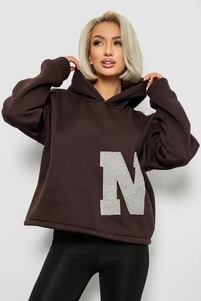 Худи женский с капюшоном на флисе, цвет шоколадный, 257R335