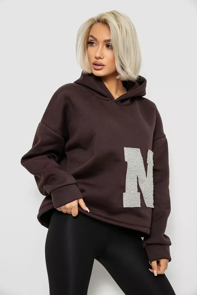 Купить Худи женский с капюшоном на флисе, цвет шоколадный, 257R335 - Фото №3