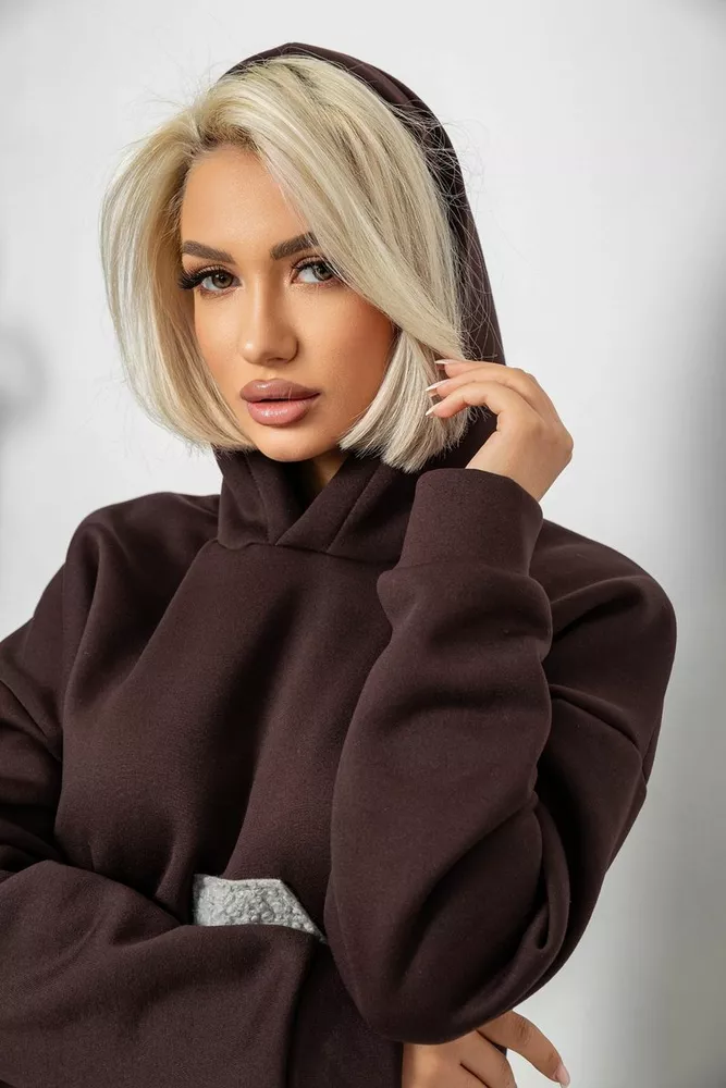 Купить Худи женский с капюшоном на флисе, цвет шоколадный, 257R335 - Фото №7
