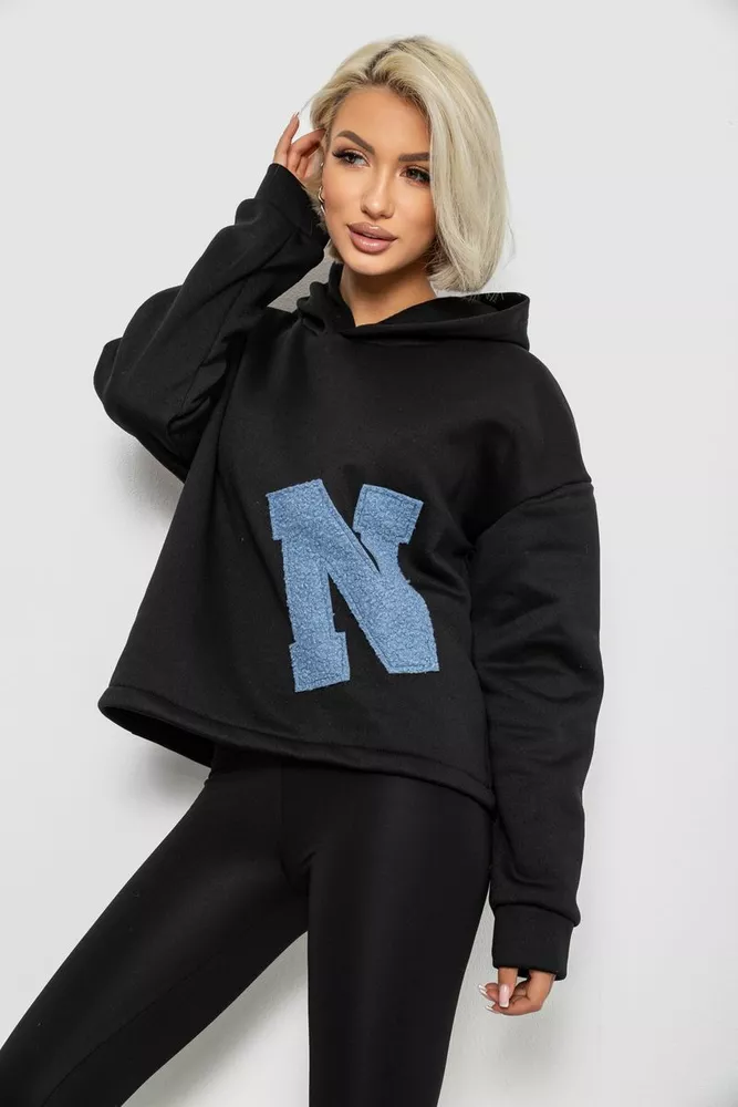 Купить Худи женский с капюшоном на флисе, цвет черный, 257R335 - Фото №3