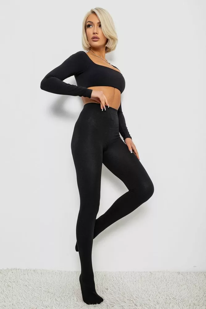 Купить Колготы женские утепленные на флисе, цвет черный, 139RB868W - Фото №2