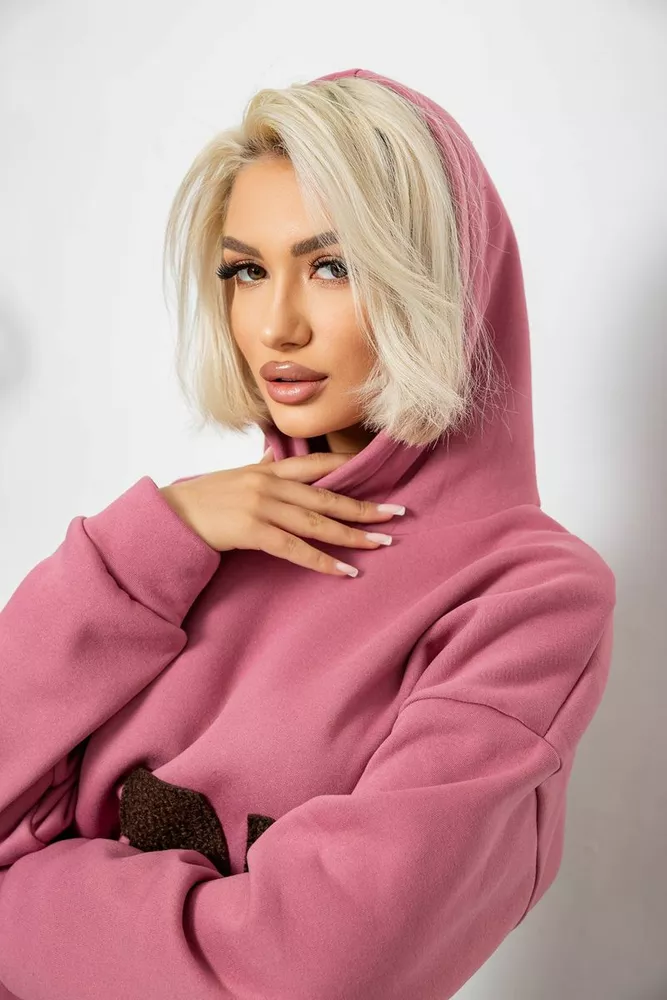 Купить Худи женский с капюшоном на флисе, цвет пудровый, 257R335 - Фото №5