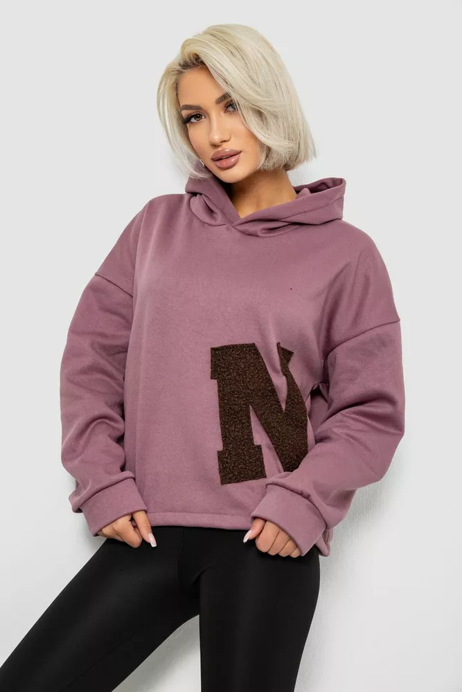 Купить Худи женский с капюшоном на флисе, цвет сливовый, 257R335 - Фото №3