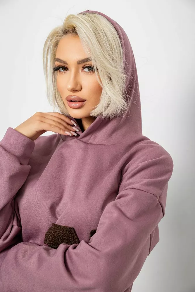 Купить Худи женский с капюшоном на флисе, цвет сливовый, 257R335 - Фото №7