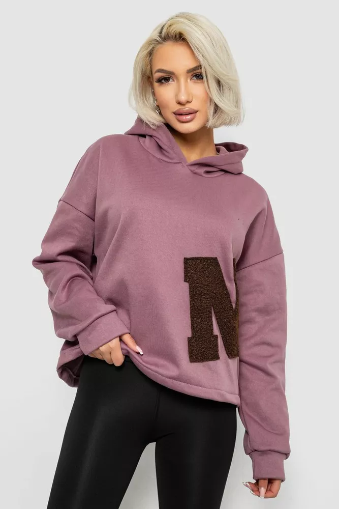 Купить Худи женский с капюшоном на флисе, цвет сливовый, 257R335 - Фото №1