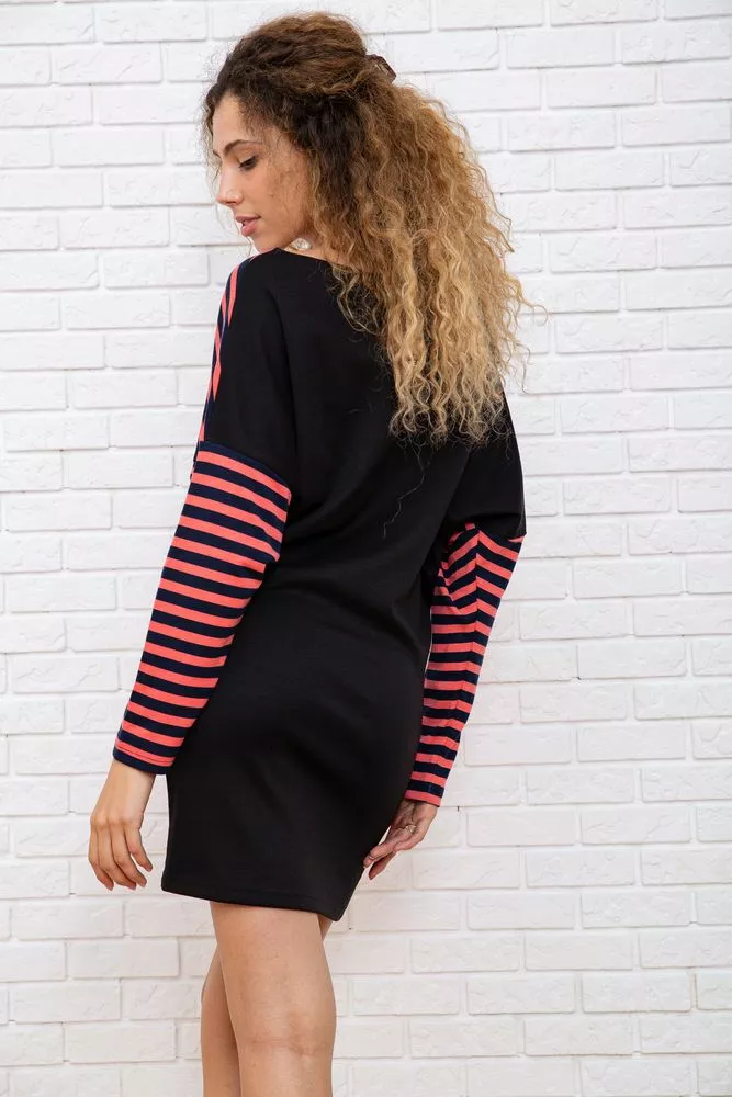 Купити Коротка сукня, в рожево-синю смужку з принтом, 167R149-2 - Фото №4