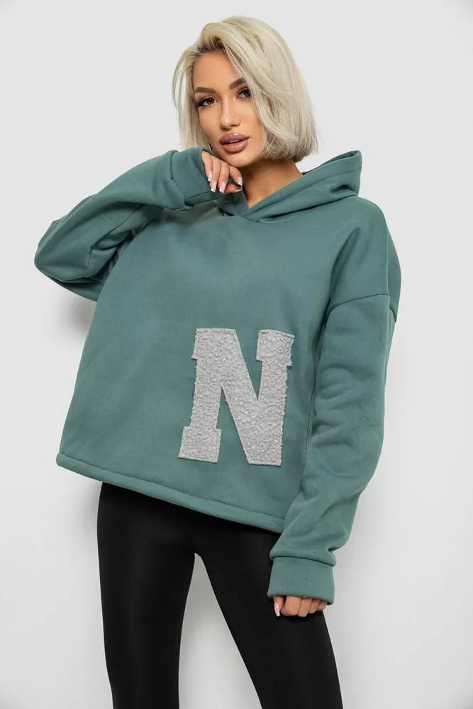 Купить Худи женский с капюшоном на флисе, цвет оливковый, 257R335 - Фото №3