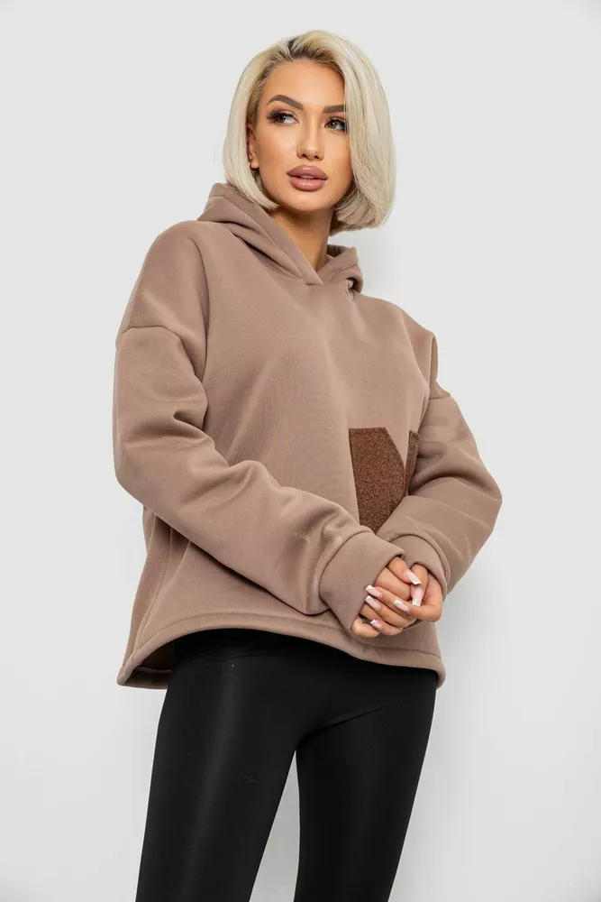 Купить Худи женский с капюшоном на флисе, цвет бежевый, 257R335 - Фото №3