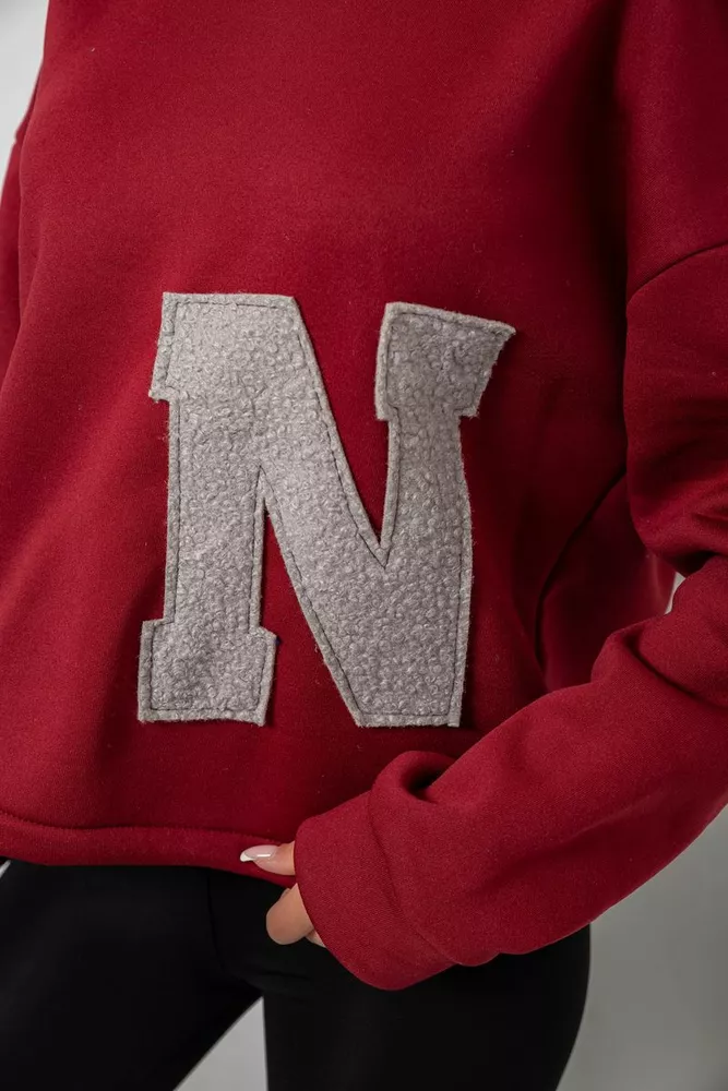 Купить Худи женский с капюшоном на флисе, цвет бордовый, 257R335 - Фото №5