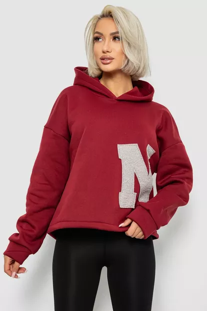Худи женский с капюшоном на флисе, цвет бордовый, 257R335