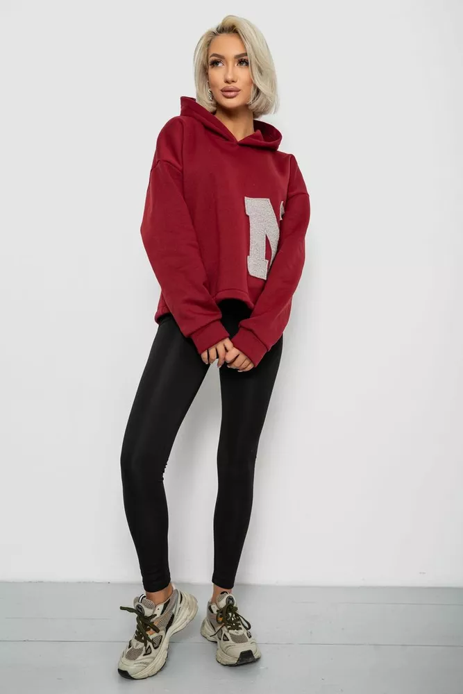 Купить Худи женский с капюшоном на флисе, цвет бордовый, 257R335 - Фото №2
