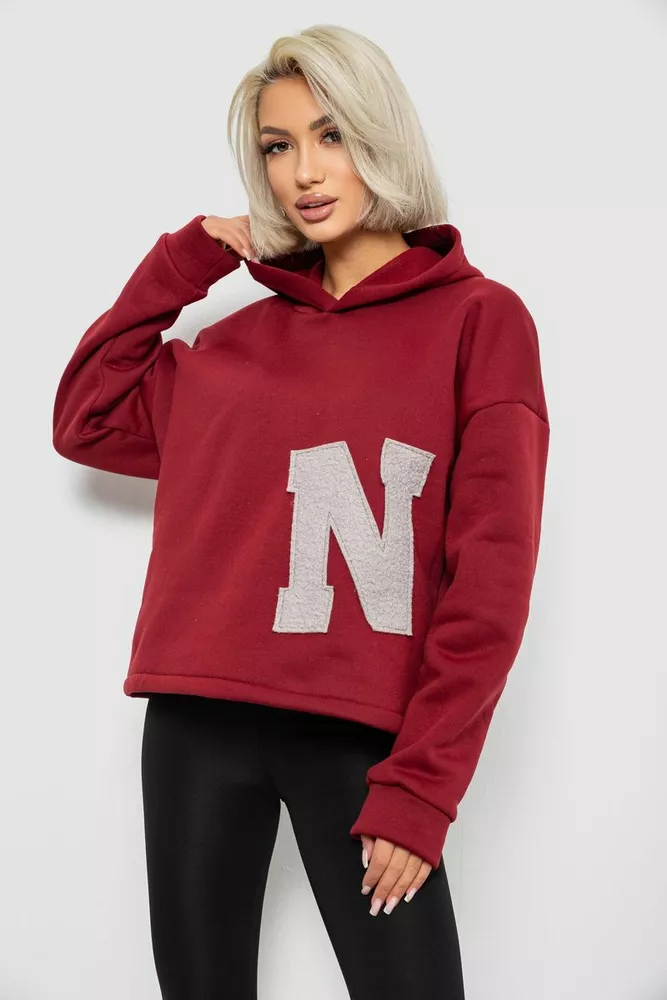 Купить Худи женский с капюшоном на флисе, цвет бордовый, 257R335 - Фото №3