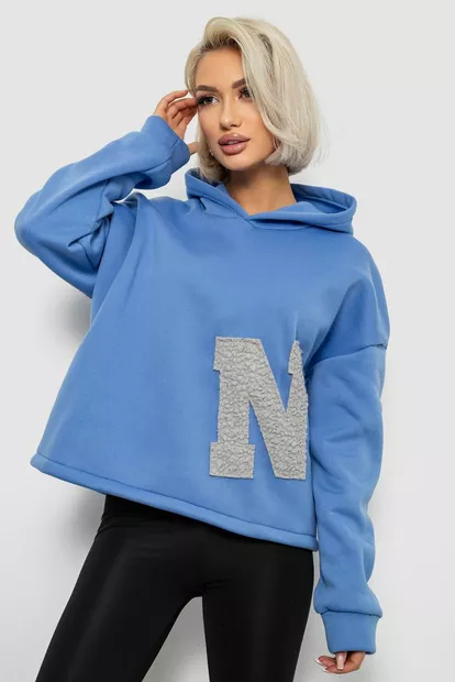 Худи женский с капюшоном на флисе, цвет голубой, 257R335