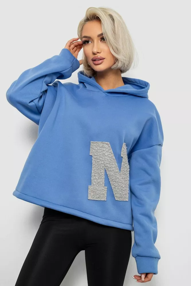 Купить Худи женский с капюшоном на флисе, цвет голубой, 257R335 - Фото №1