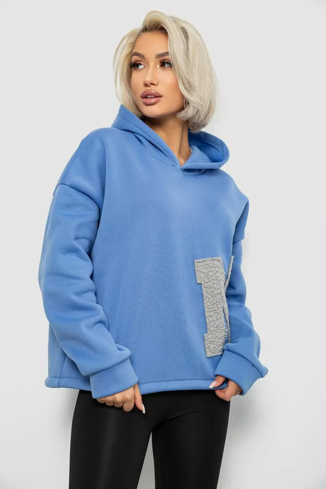 Купить Худи женский с капюшоном на флисе, цвет голубой, 257R335 - Фото №3