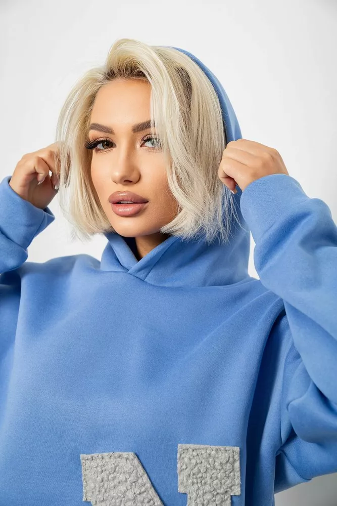 Купить Худи женский с капюшоном на флисе, цвет голубой, 257R335 - Фото №7