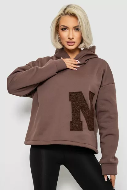 Худи женский с капюшоном на флисе, цвет коричневый, 257R335