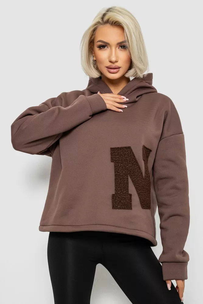 Купить Худи женский с капюшоном на флисе, цвет коричневый, 257R335 - Фото №1