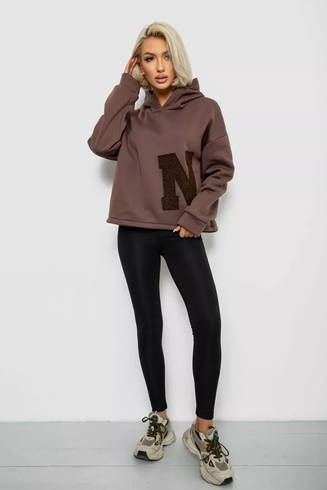 Купить Худи женский с капюшоном на флисе, цвет коричневый, 257R335 - Фото №2