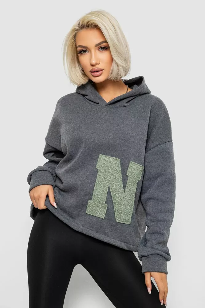 Купить Худи женский с капюшоном на флисе, цвет серый, 257R335 - Фото №1