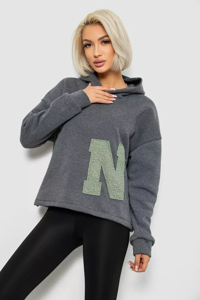 Купить Худи женский с капюшоном на флисе, цвет серый, 257R335 - Фото №3