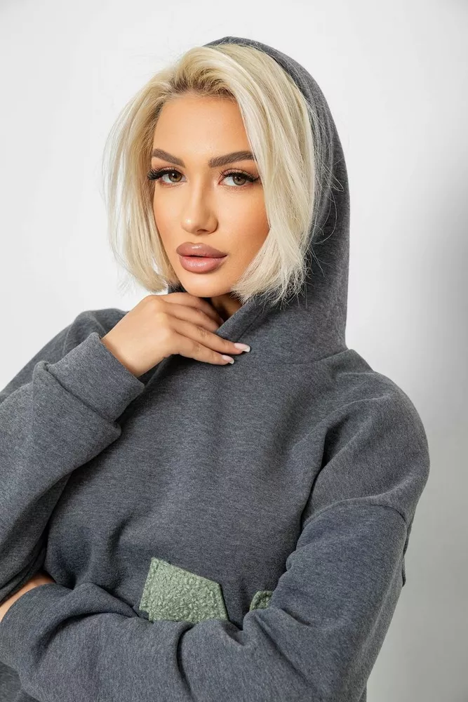 Купить Худи женский с капюшоном на флисе, цвет серый, 257R335 - Фото №7