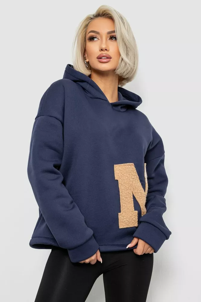 Купить Худи женский с капюшоном на флисе, цвет синий, 257R335 - Фото №1