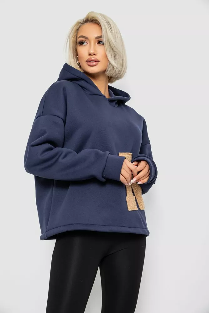 Купить Худи женский с капюшоном на флисе, цвет синий, 257R335 - Фото №3