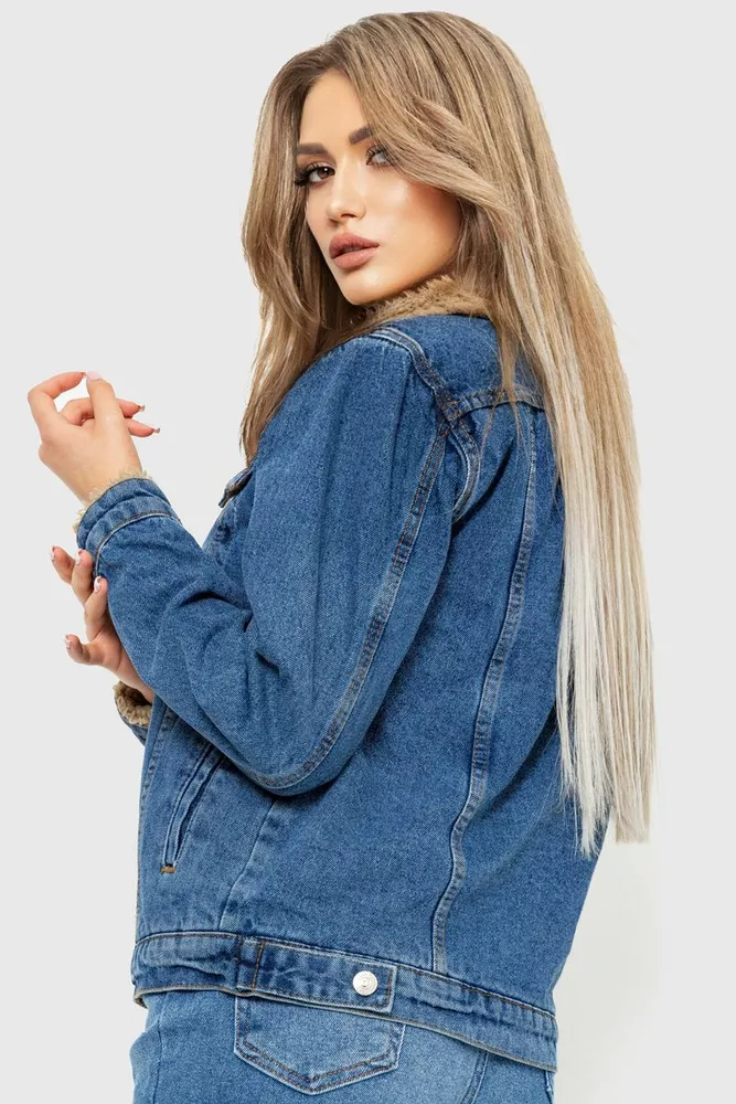 Купити Хутряна джинсова куртка, колір синій, 164R2362 оптом - Фото №4