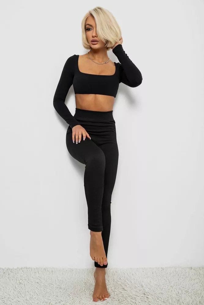 Купить Лосины в рубчик утепленные, цвет черный, 139RA9018 - Фото №2