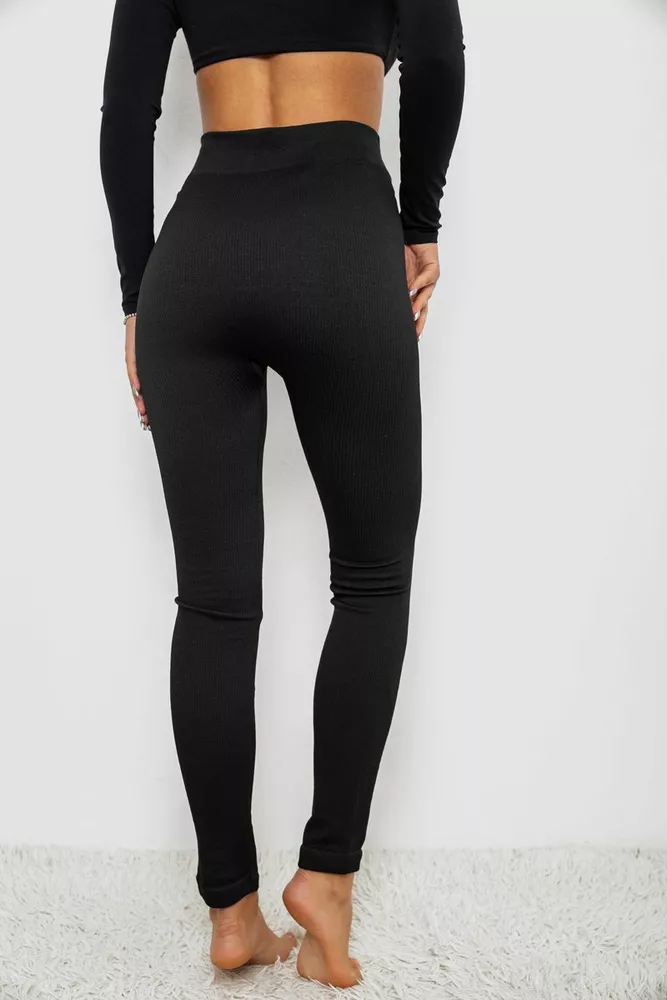 Купить Лосины в рубчик утепленные, цвет черный, 139RA9018 - Фото №4