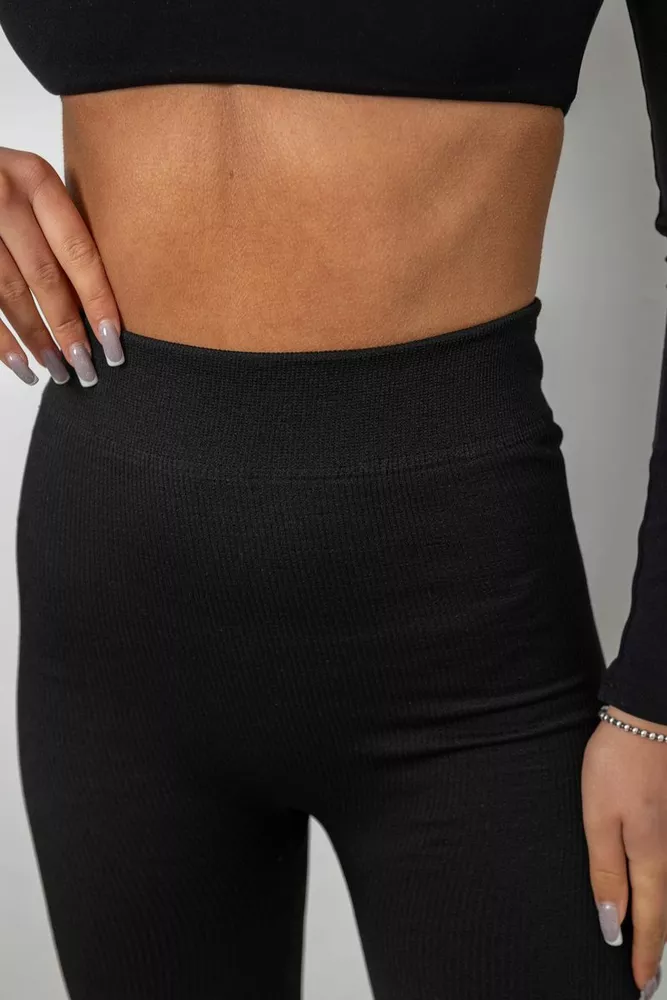 Купить Лосины в рубчик утепленные, цвет черный, 139RA9018 - Фото №5