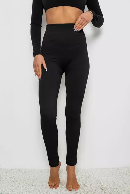 Лосины в рубчик утепленные, цвет черный, 139RA9018