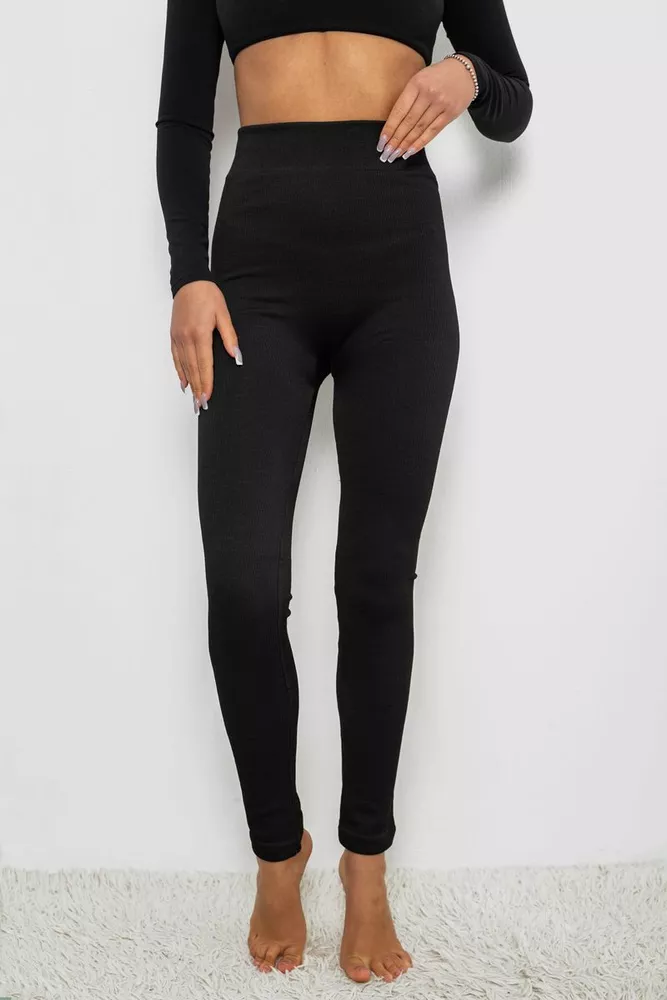 Купить Лосины в рубчик утепленные, цвет черный, 139RA9018 - Фото №1