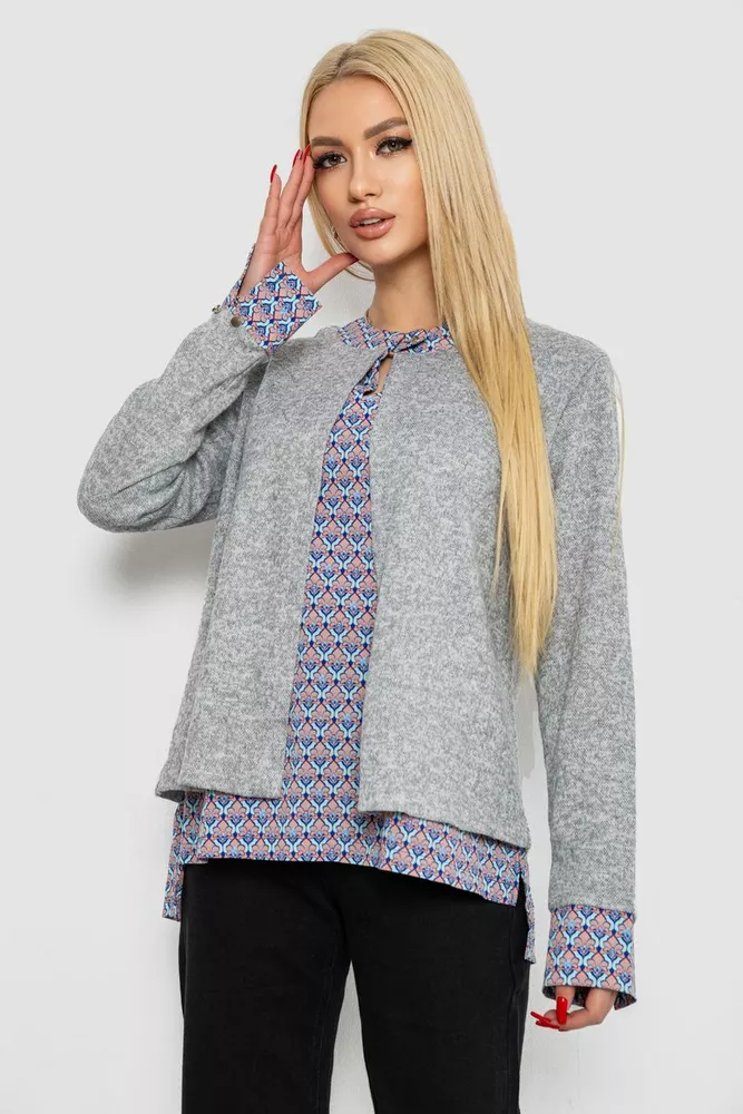 Купити Блуза жіноча обманка, колір сіро-пудровий, 230R53-3 - Фото №2