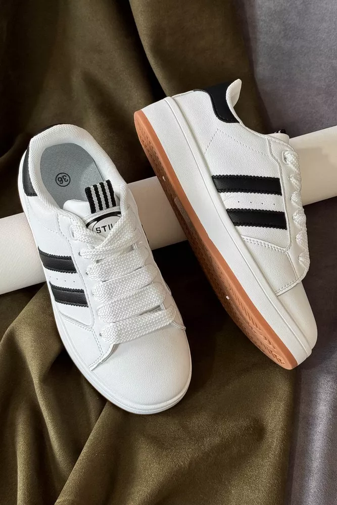 Купить Кроссовки женские экокожа, цвет бело-черный, 248RJH300-13 оптом - Фото №1